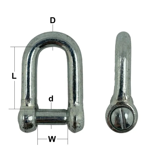 Electro Galvanised Commercial Pattern Dee Shackle with Countersunk Pin