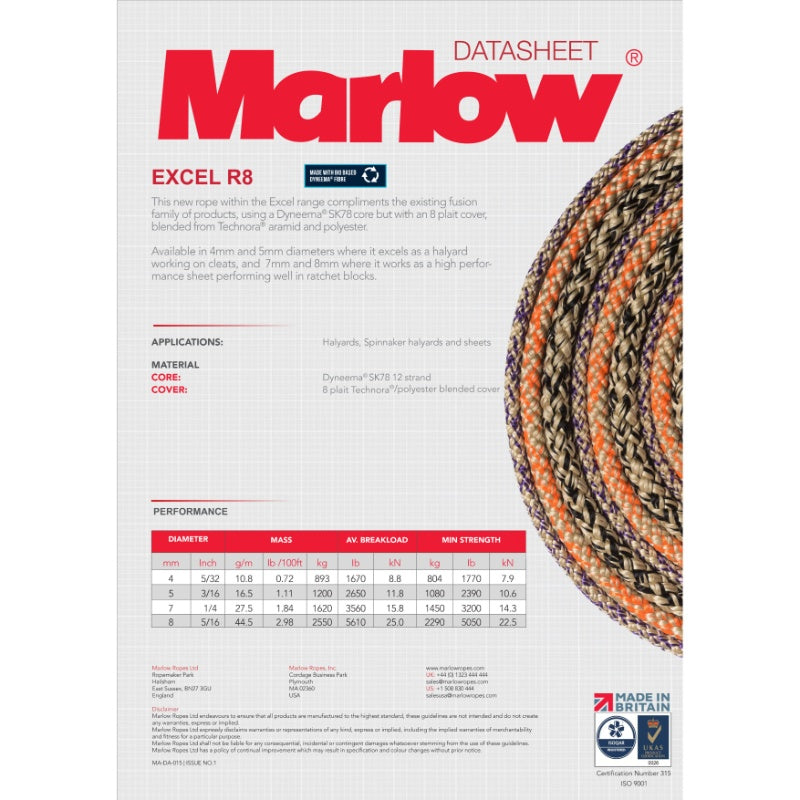 Marlow Excel R8 Dyneema Rope - 4mm