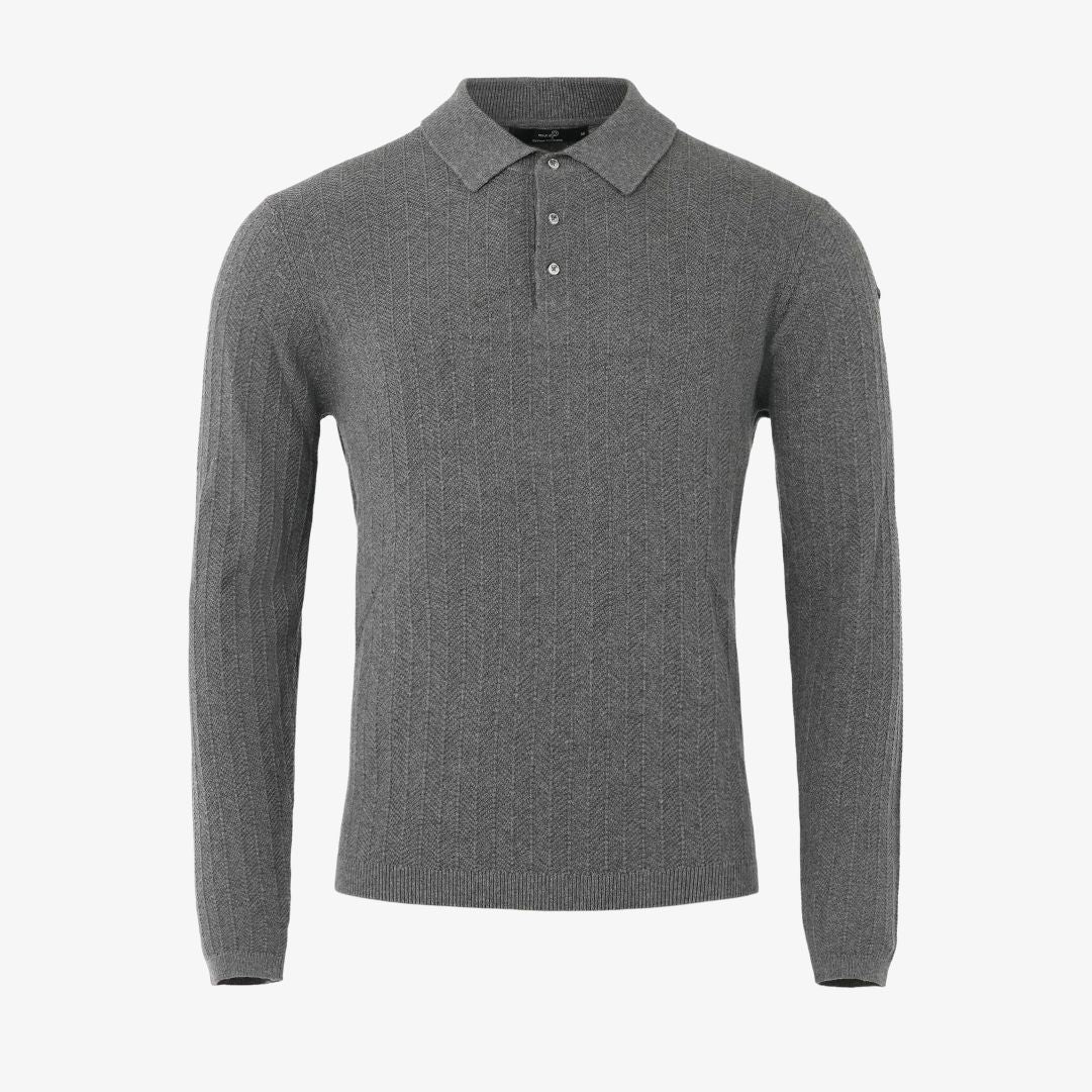 Tiller Herringbone Polo, Dk Grey Melange