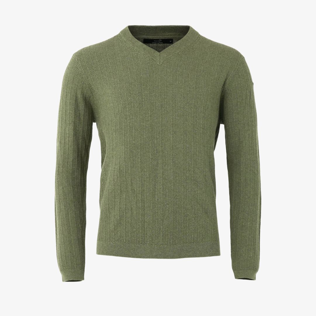 Tiller Herringbone V-neck, Kombu Green Mélange