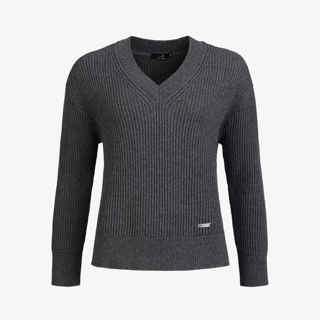 W Mons V-neck LS, Dk Grey Melange