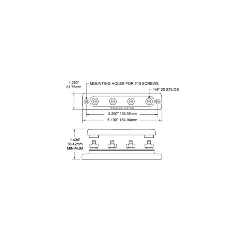 Blue Sea Common Bus Bar 150A 4 Stud with Cover
