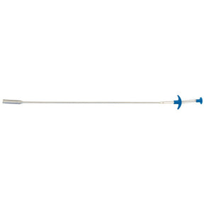 A silver pick up tool on a white background.