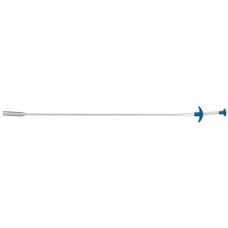 A silver pick up tool on a white background.