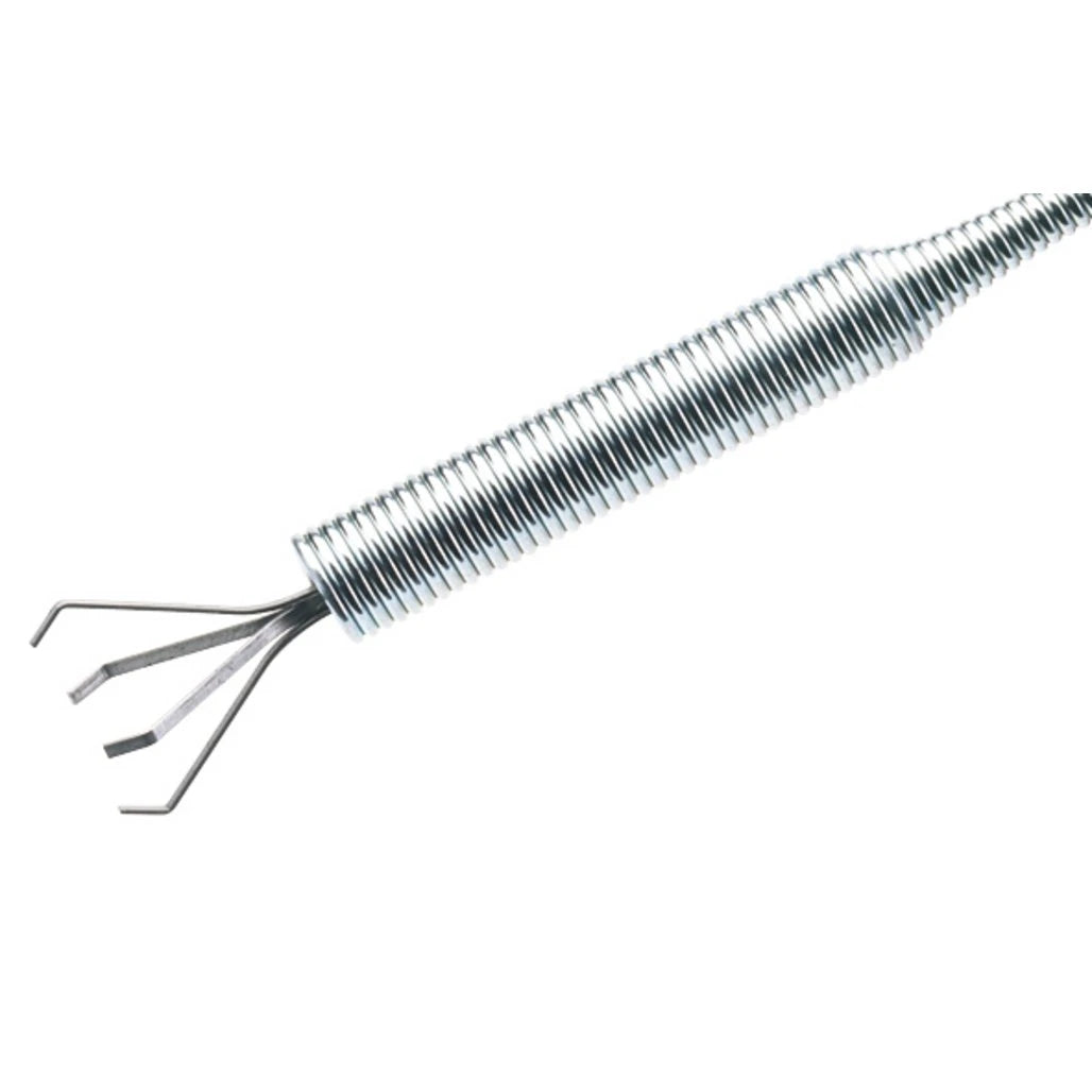 A silver pick up tool on a white background.