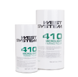 Two white cylindrical product containers for West System 410 Microlight Fairing Filler, one 2 oz and one 5 oz, shown on a clean white background.