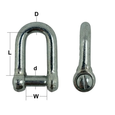 Electro Galvanised Commercial Pattern Dee Shackle with Countersunk Pin