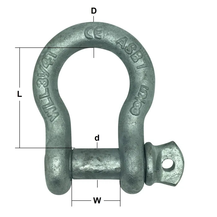 Bow Shackle Screw Pin Galv 7/16 x 1/2" 1.5T