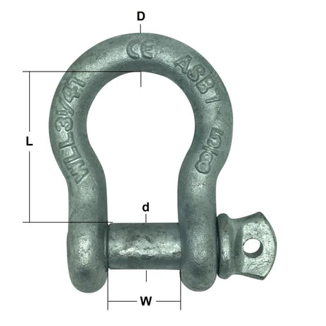 Bow Shackle Screw Pin Galv 7/16 x 1/2" 1.5T