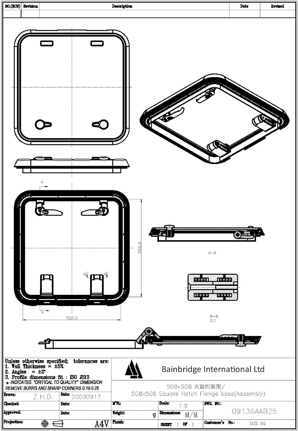 Aqua Marine Classic 60 Storm Deck Hatch Flanged - 598mm x 598mm