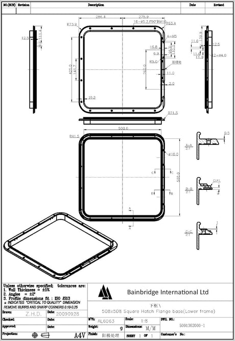 Aqua Marine Classic 60 Storm Deck Hatch Flanged - 598mm x 598mm