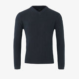Tiller Herringbone V-neck, Dk Navy Blue