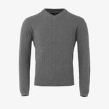 Tiller Herringbone V-neck, Dk Grey Melange