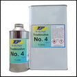 A 1 litre metal can and a 5 litres rectangular metal drum of TGP Tradesolve No. 4 glue solvent, shown on a plain white background.