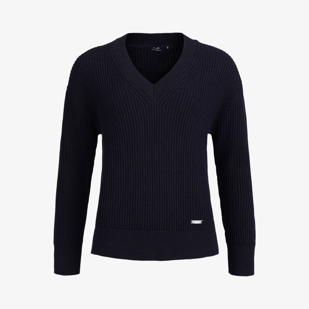 W Mons V-neck LS, Dk Navy Blue
