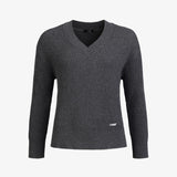 W Mons V-neck LS, Dk Grey Melange