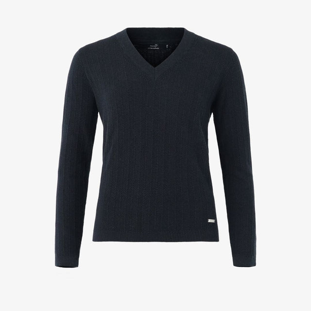 W Tiller Herringbone V-neck, Dk Navy Blue