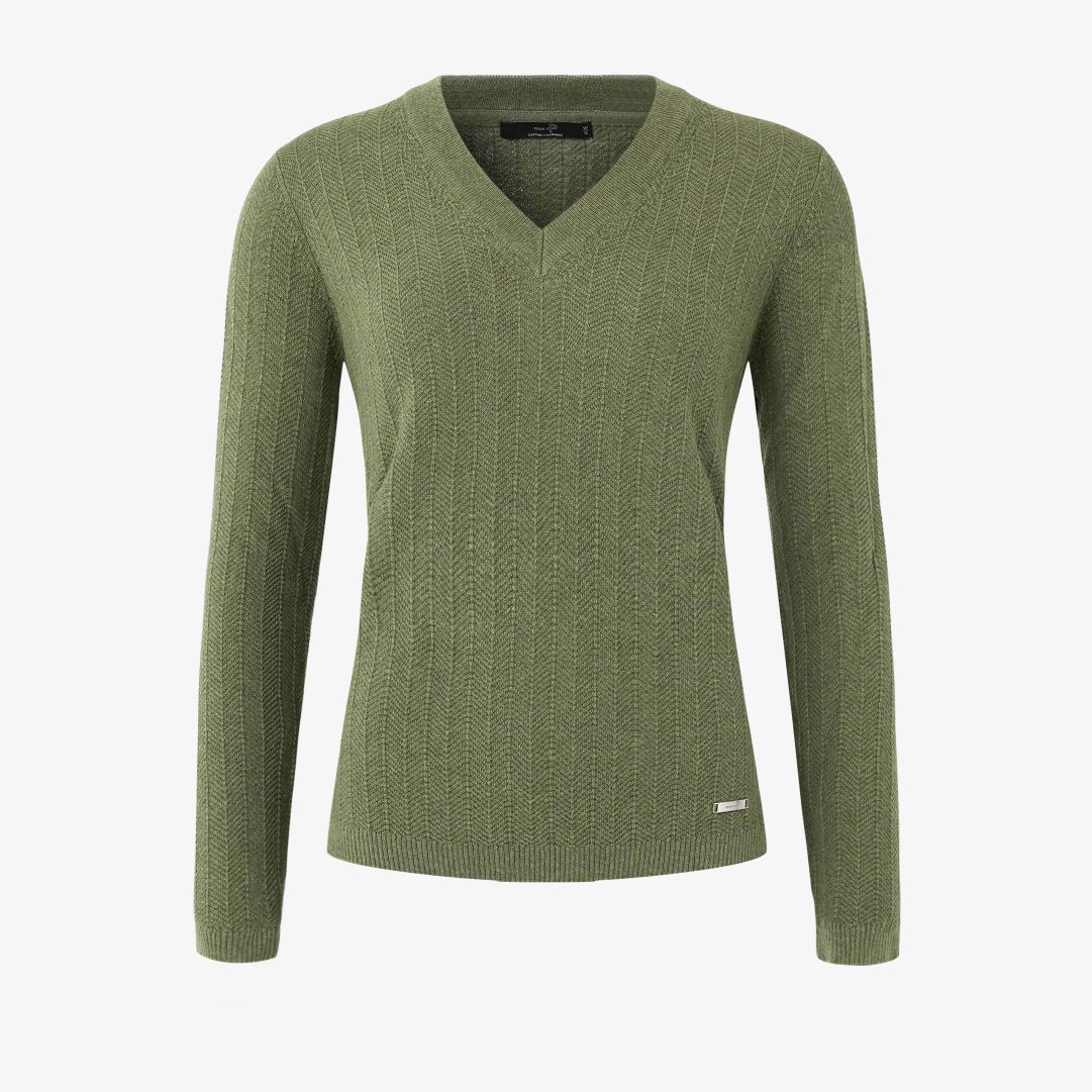 W Tiller Herringbone V-neck, Kombu Green Mélange