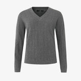 W Tiller Herringbone V-neck, Dk Grey Melange