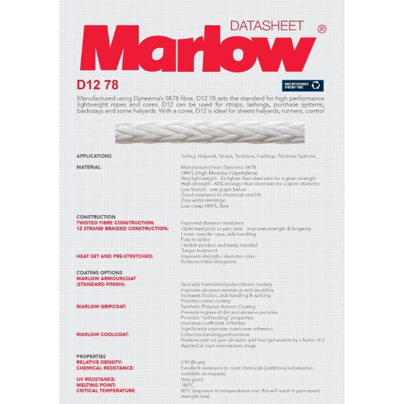 Marlow D12 SK78 Dyneema Marine Rope (2.5 - 10mm)