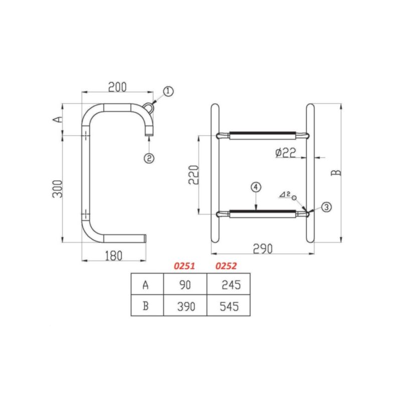 Waveline Pontoon Ladder 2 Step 545mm